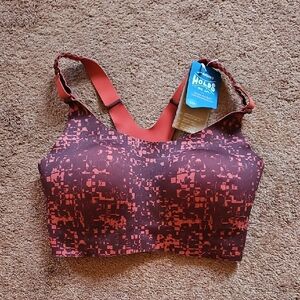 NWT Brooks Dare Racerback 2.0 Run Bra 32E Glitch Print Copper 350085 High Impact